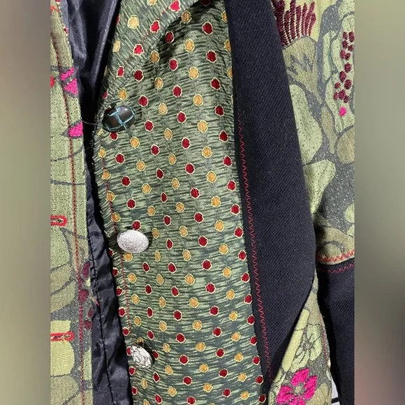 Vintage lulu h floral iridescent green unique coat button down size m - Picture 11 of 16